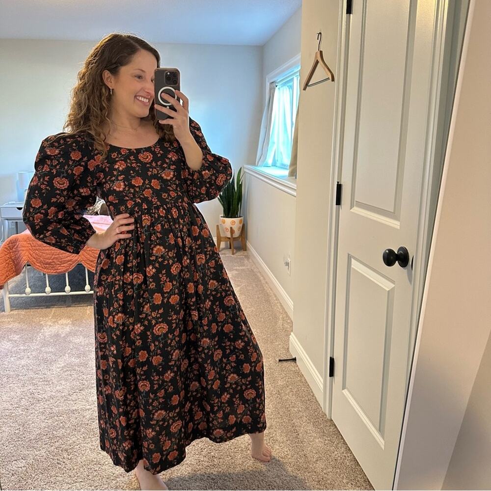 THE GREAT. Black Pink Cotton Floral Maxi Dress XS/S - Picture 3 of 13
